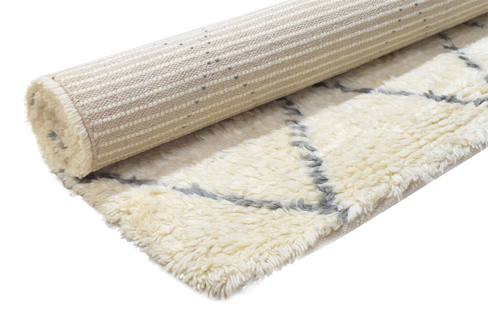 Ivory Wool Rug 5' X 7' Modern Hand Woven Moroccan Diamond Room Size Carpet 