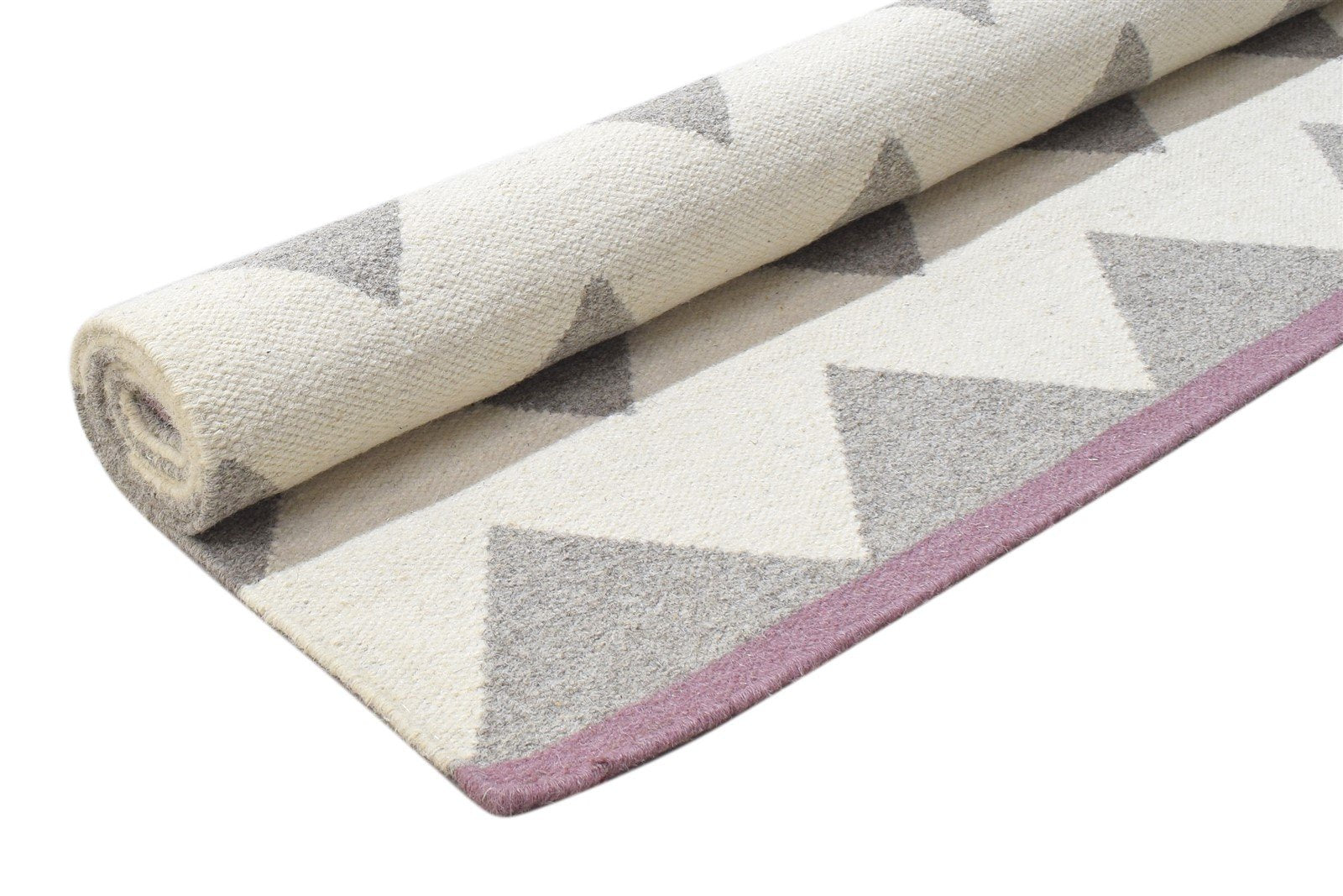 Dhurrie Grey Wool Rug 5' X 8' Modern French Chevron Room Size Carpet 