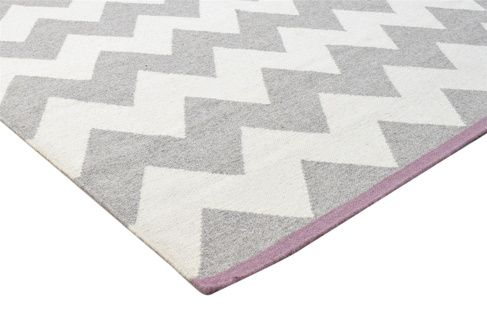 Dhurrie Grey Wool Rug 5' X 8' Modern French Chevron Room Size Carpet 