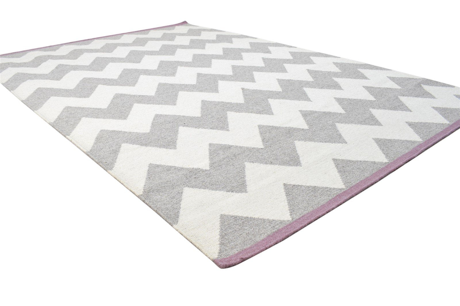 Dhurrie Grey Wool Rug 5' X 8' Modern French Chevron Room Size Carpet 