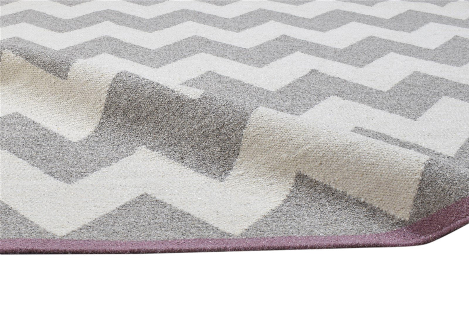 Dhurrie Grey Wool Rug 5' X 8' Modern French Chevron Room Size Carpet 