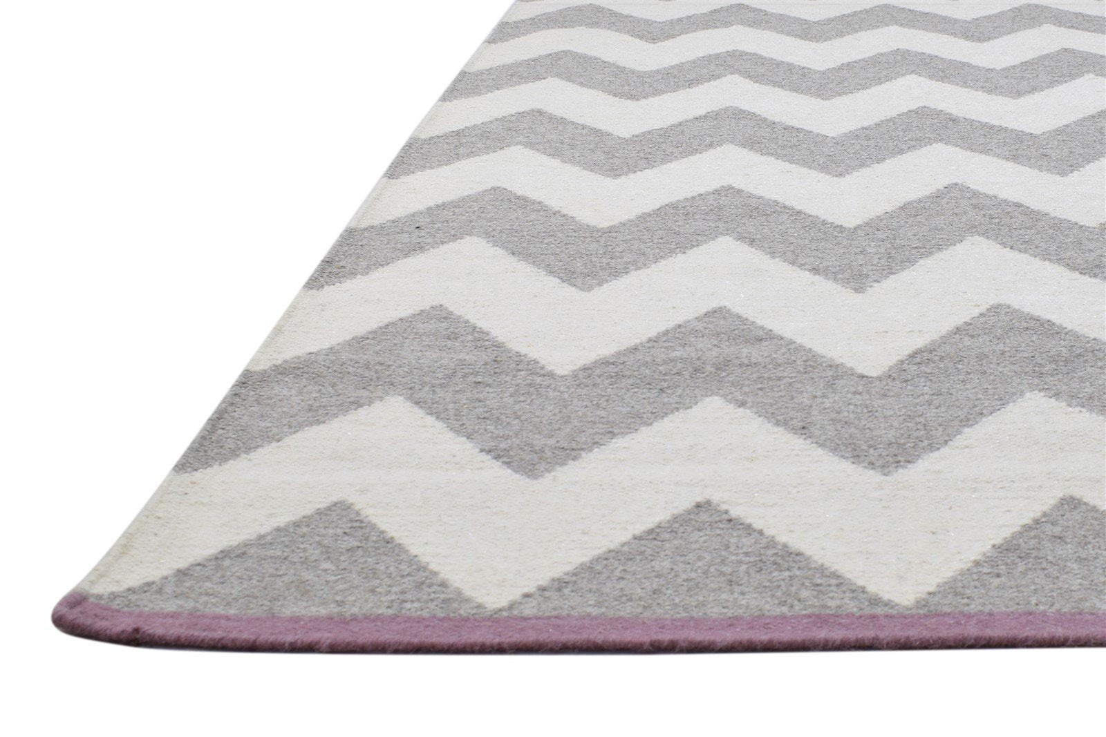 Dhurrie Grey Wool Rug 5' X 8' Modern French Chevron Room Size Carpet 