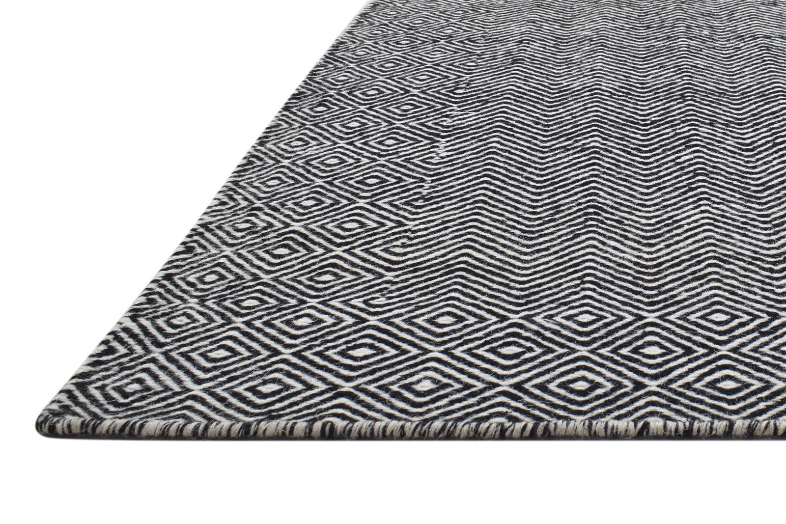 Black Wool Rug 4' X 6' Modern Dhurrie Scandinavian Trellis Room Size Carpet 