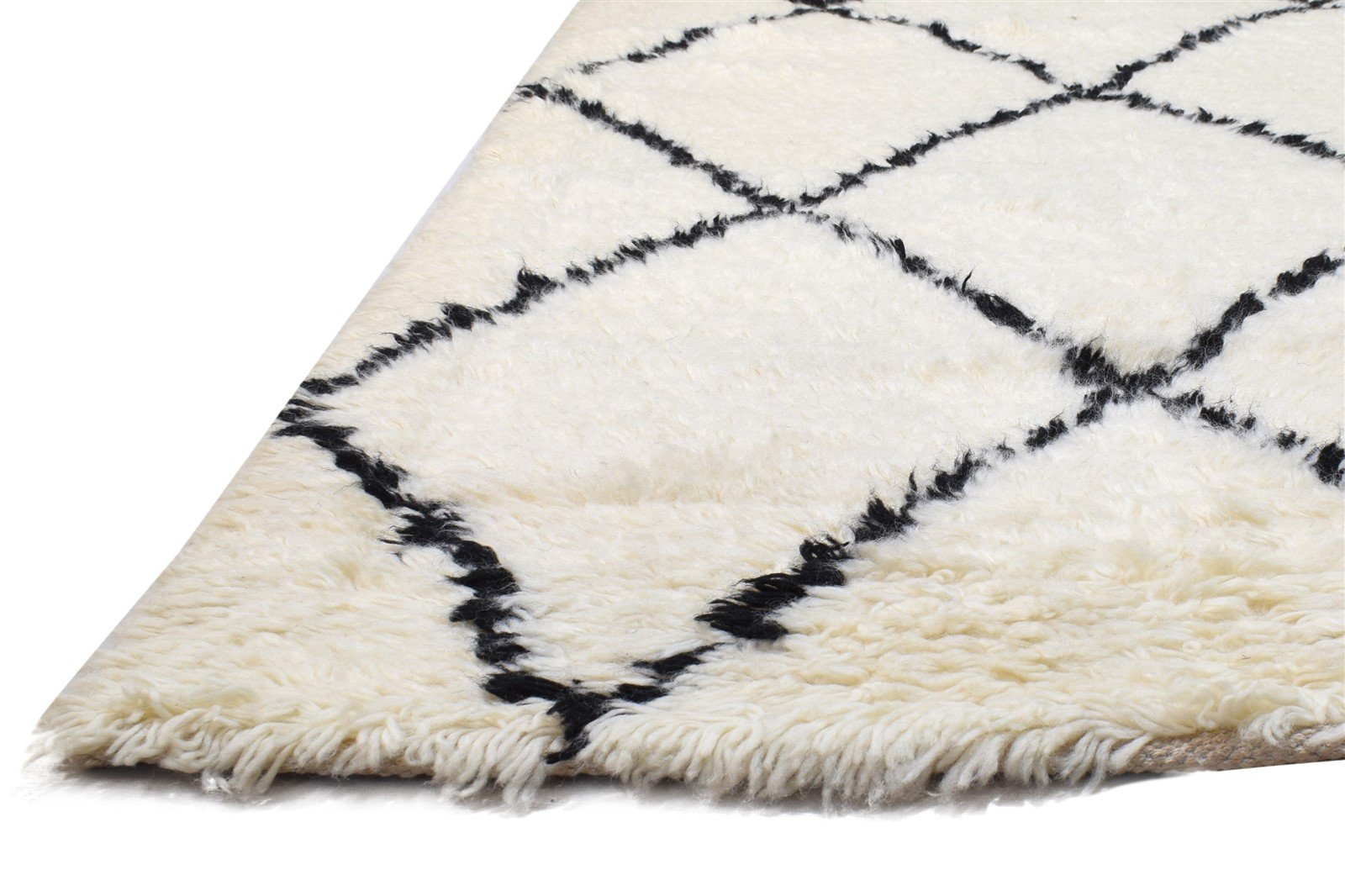 Ivory Wool Rug 5' X 6' Modern Hand Woven Moroccan Diamond Room Size Carpet 