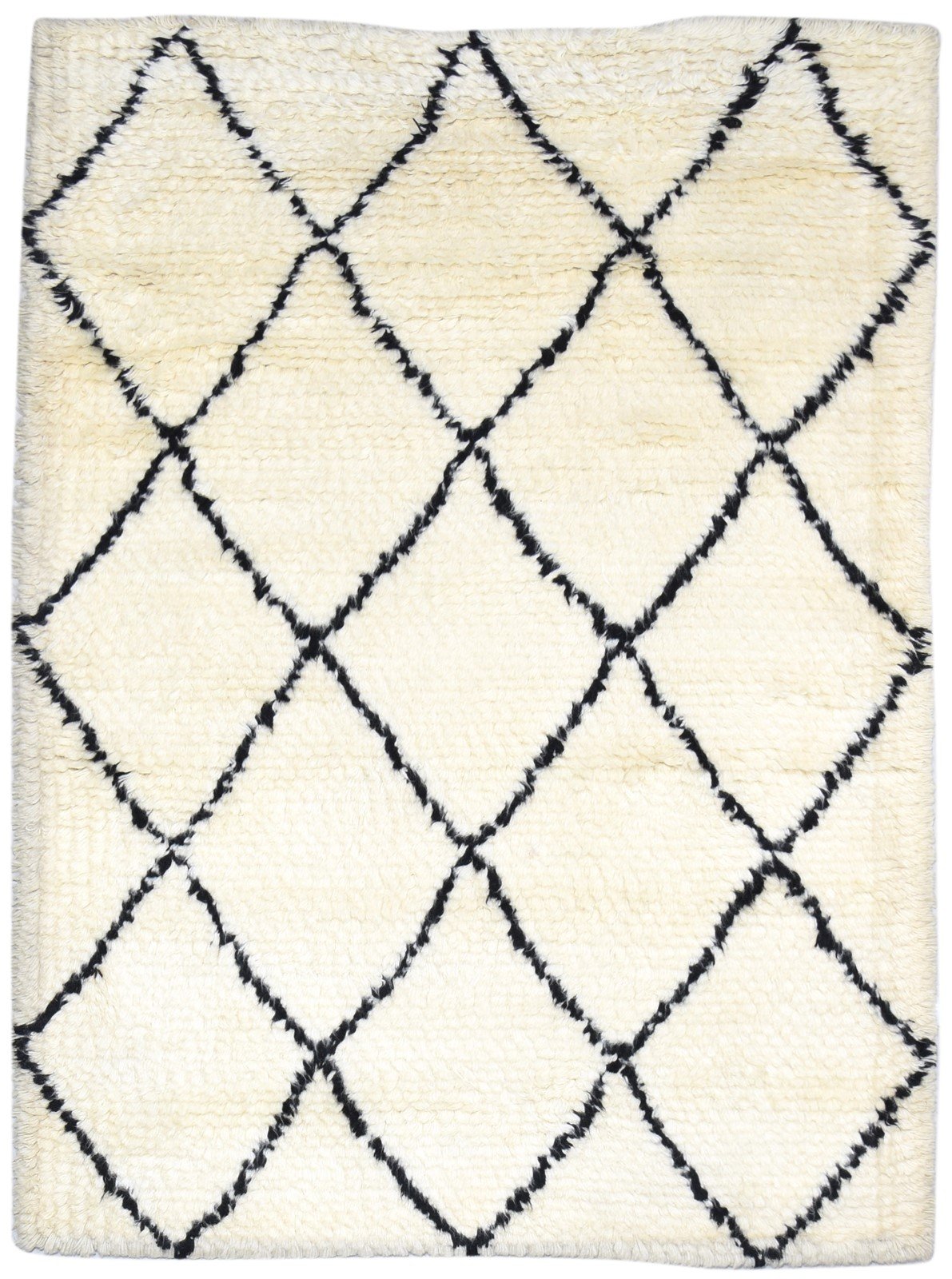 Ivory Wool Rug 5' X 6' Modern Hand Woven Moroccan Diamond Room Size Carpet 