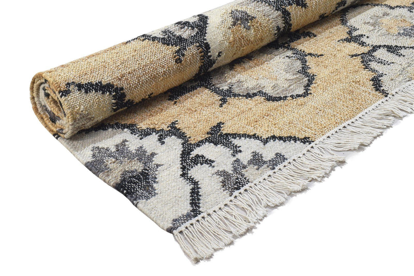 6' X 7' Rug Wool / Jute Beige Modern Dhurrie French Damask Room Size Carpet 