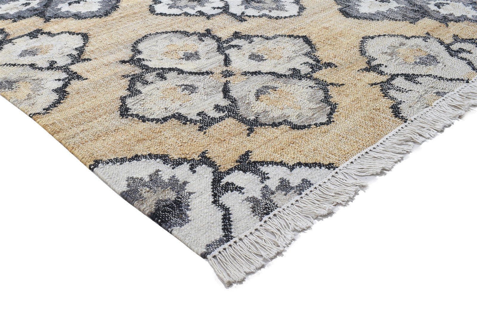 6' X 7' Rug Wool / Jute Beige Modern Dhurrie French Damask Room Size Carpet 