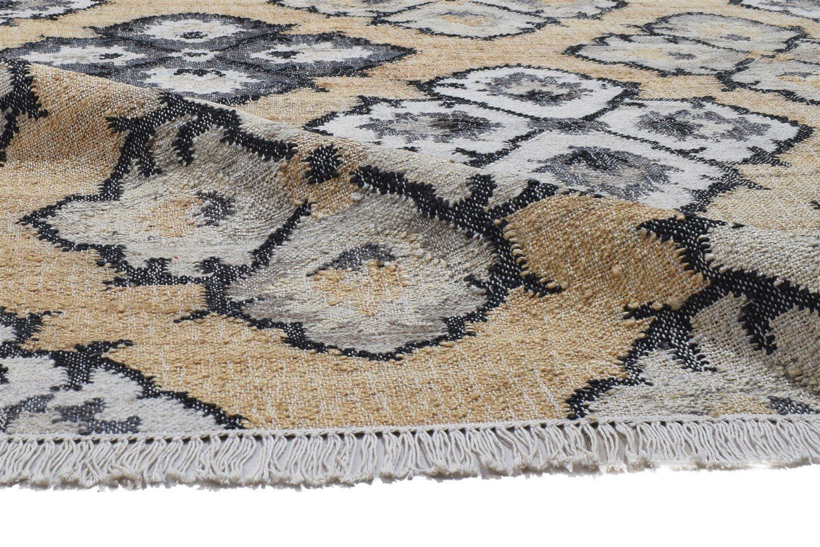 6' X 7' Rug Wool / Jute Beige Modern Dhurrie French Damask Room Size Carpet 