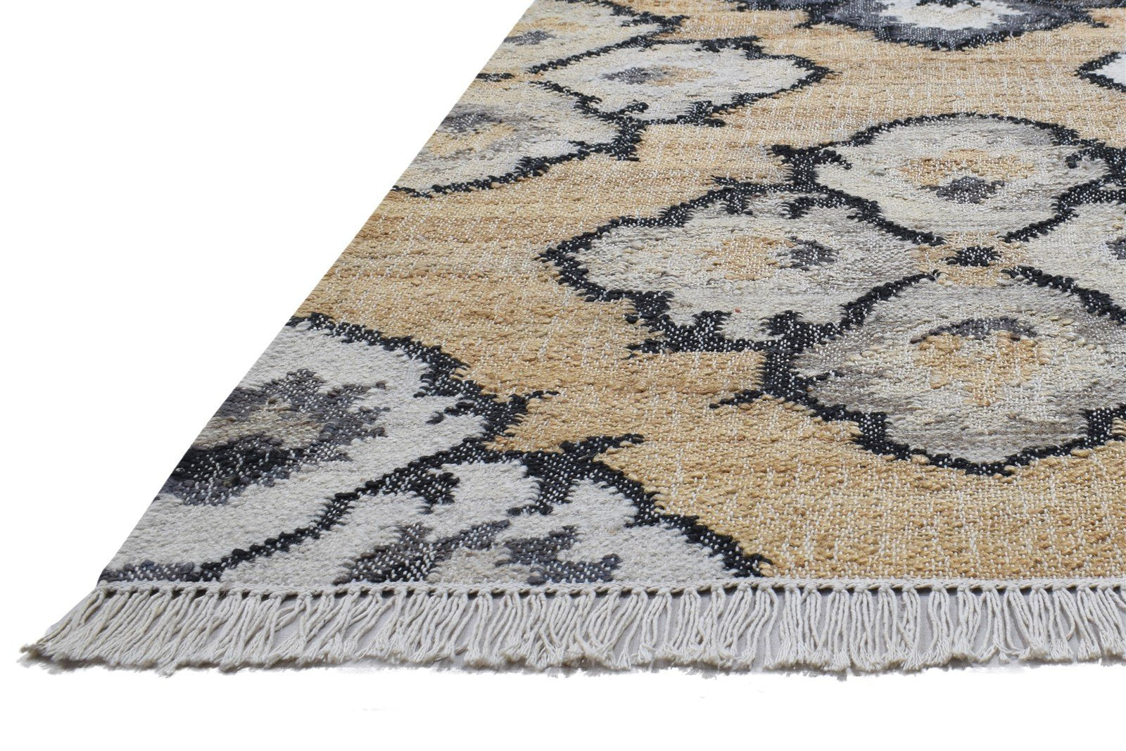 6' X 7' Rug Wool / Jute Beige Modern Dhurrie French Damask Room Size Carpet 