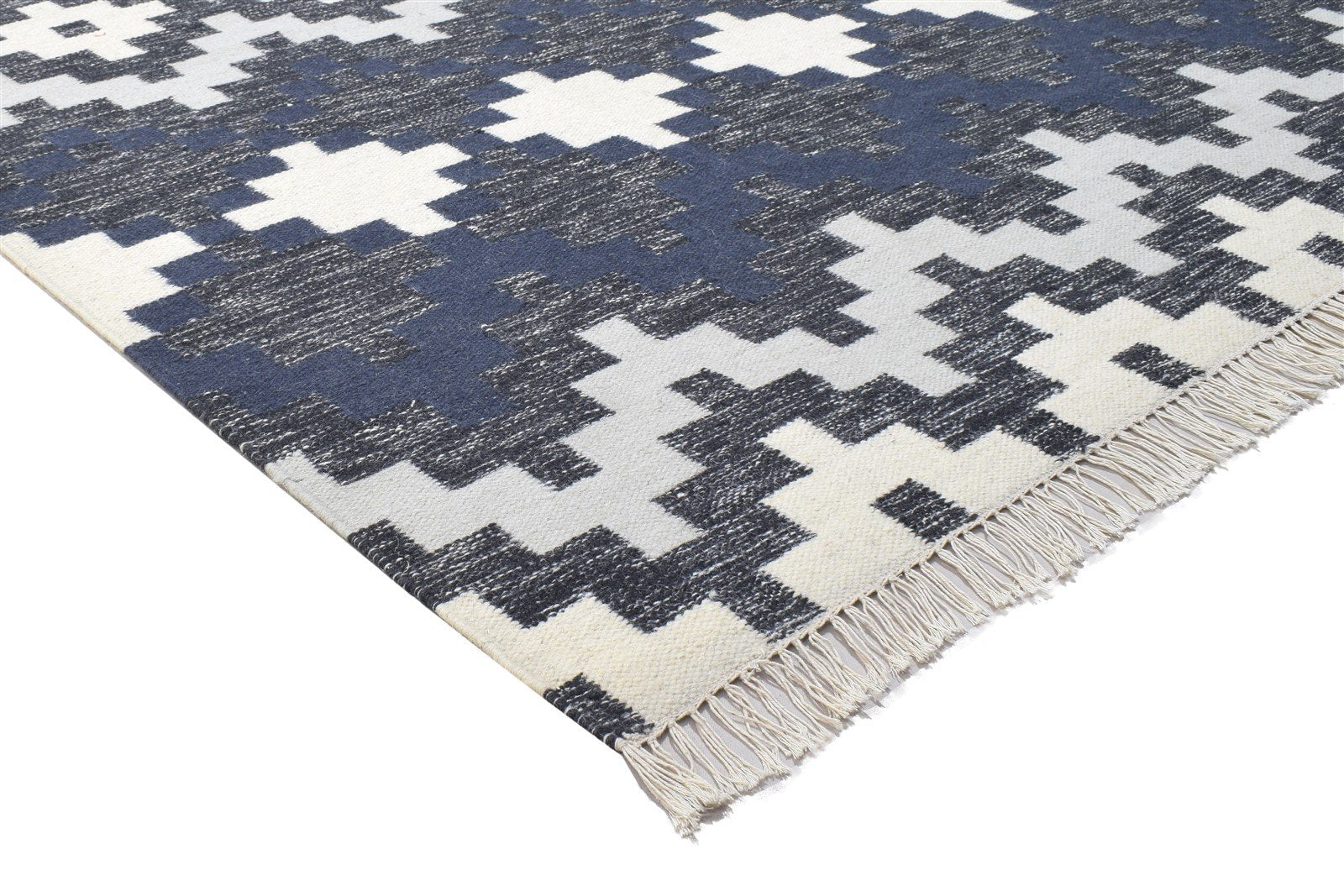 Dhurrie Charcoal Wool Rug 5' X 8' Modern Scandinavian Geometric Room Size Carpet 