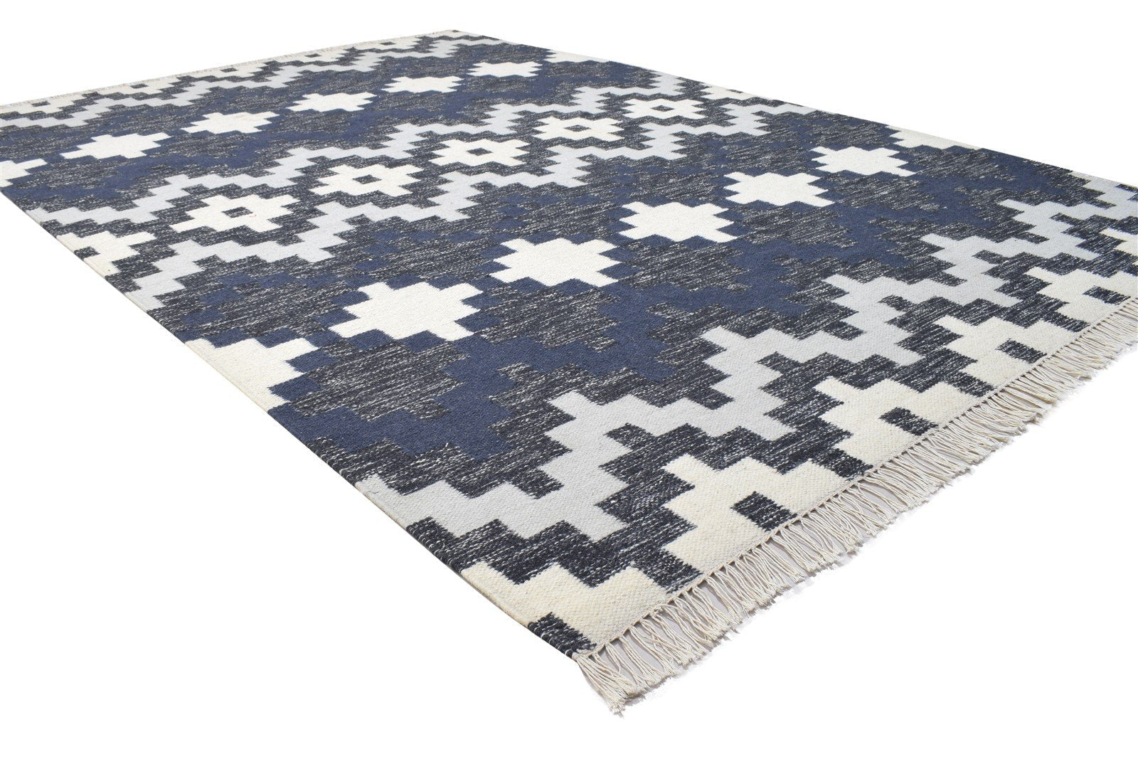 Dhurrie Charcoal Wool Rug 5' X 8' Modern Scandinavian Geometric Room Size Carpet 