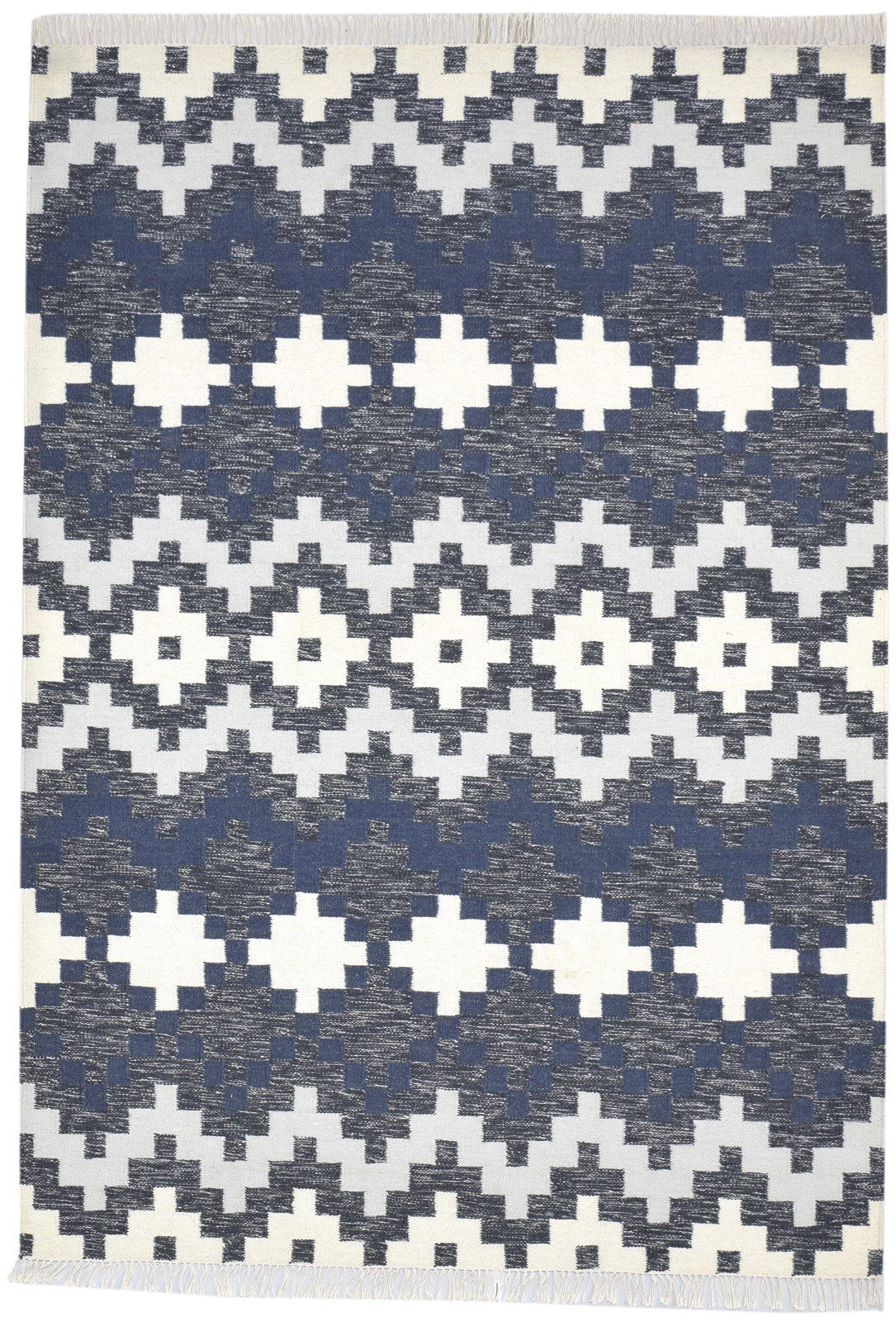 Dhurrie Charcoal Wool Rug 5' X 8' Modern Scandinavian Geometric Room Size Carpet 