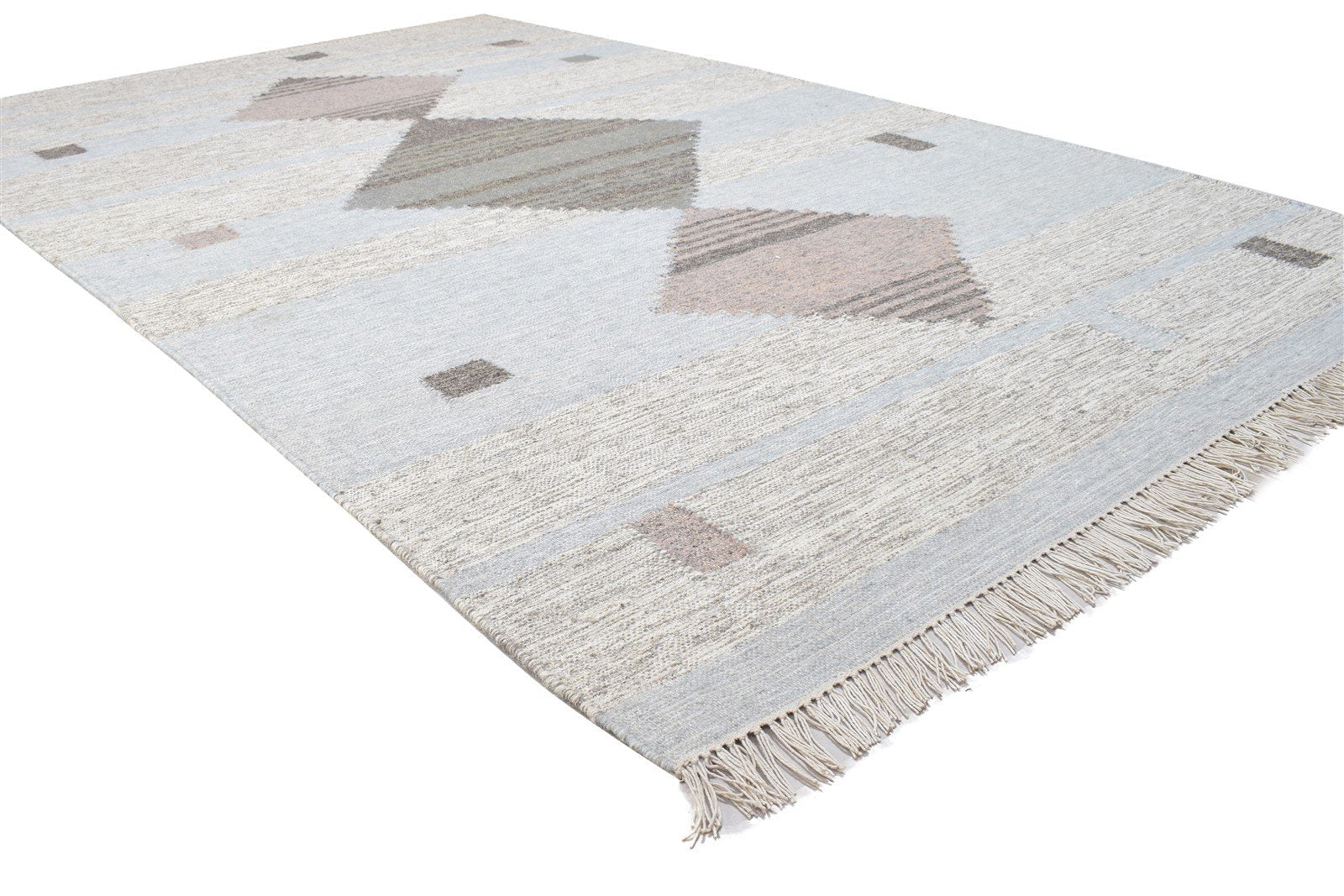 Grey Wool Rug 5' X 8' Modern Dhurrie Moroccan Diamond Room Size Carpet 