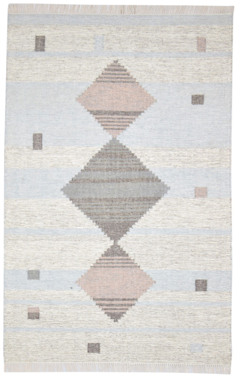 Grey Wool Rug 5' X 8' Modern Dhurrie Moroccan Diamond Room Size Carpet 