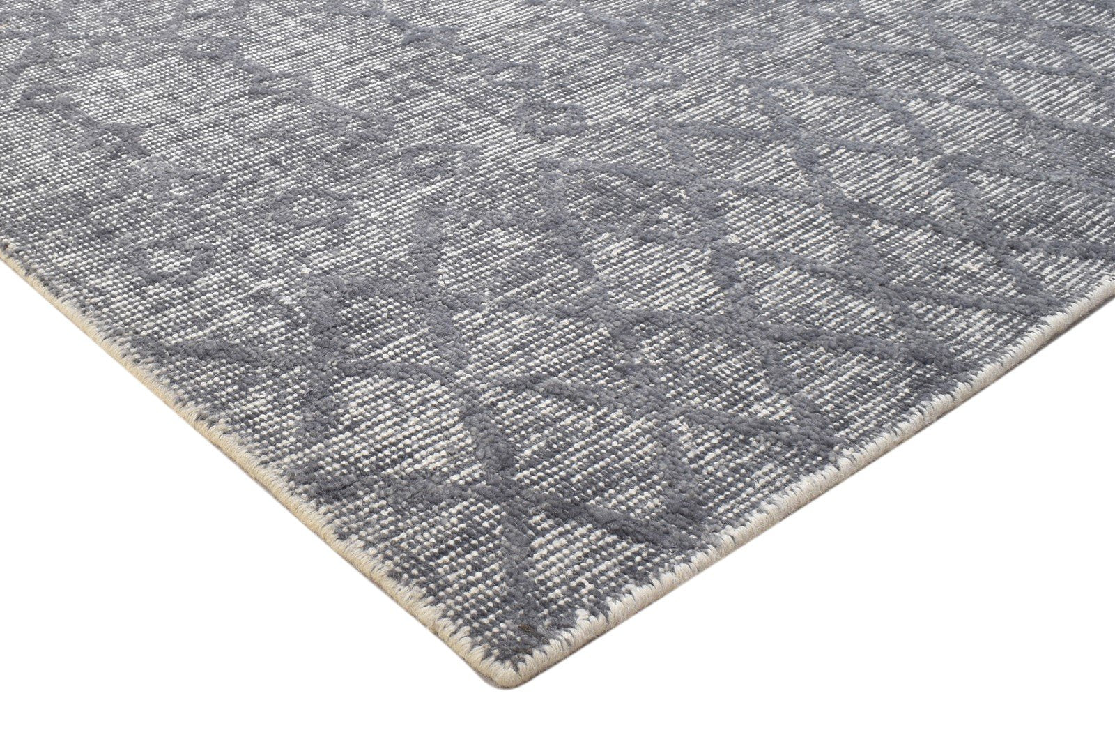 Dark Grey Wool Rug 5' X 6' Modern Handloom Moroccan Geometric Room Size Carpet 