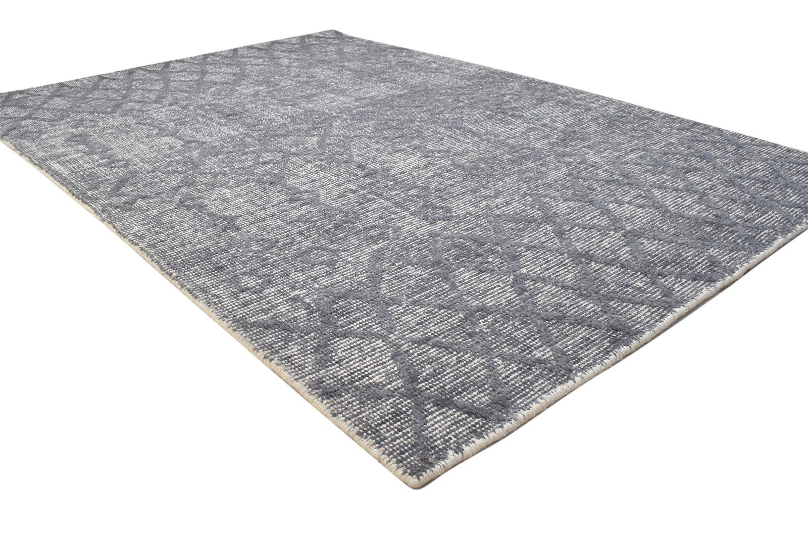 Dark Grey Wool Rug 5' X 6' Modern Handloom Moroccan Geometric Room Size Carpet 