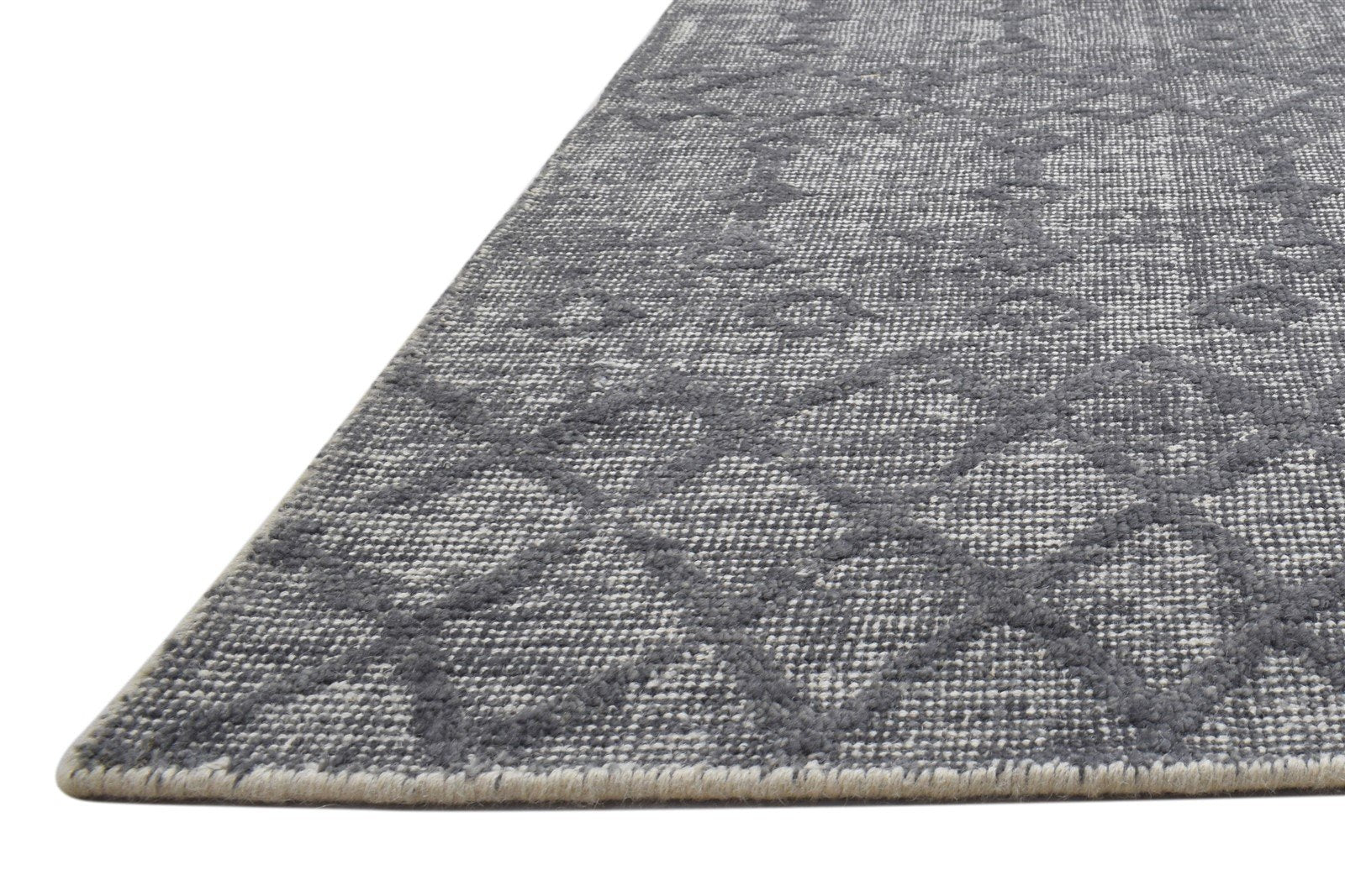 Dark Grey Wool Rug 5' X 6' Modern Handloom Moroccan Geometric Room Size Carpet 