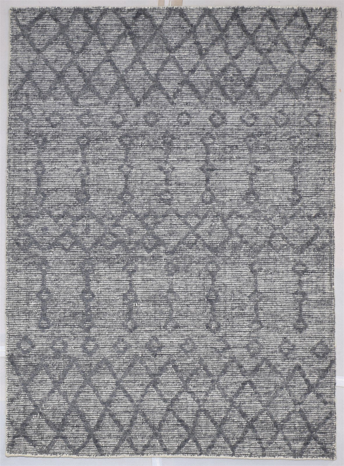 Dark Grey Wool Rug 5' X 6' Modern Handloom Moroccan Geometric Room Size Carpet 