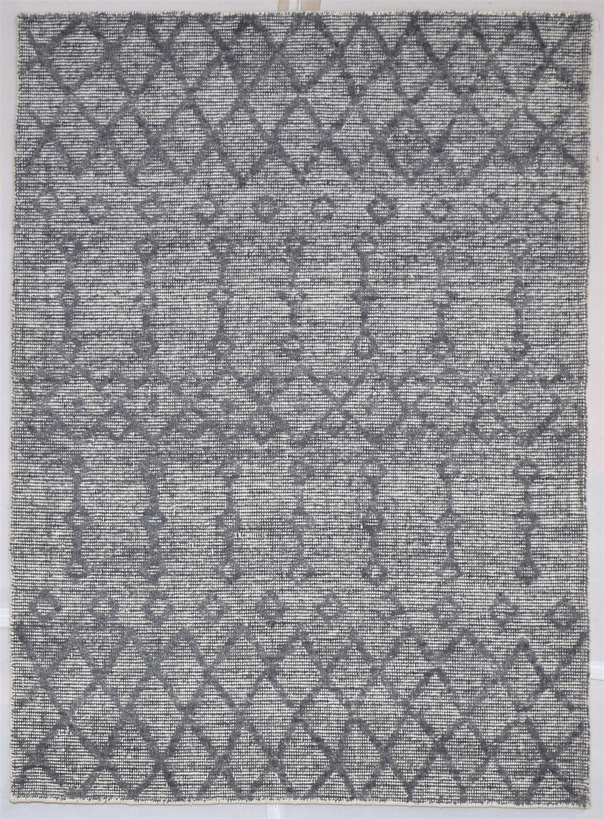 Dark Grey Wool Rug 5' X 6' Modern Handloom Moroccan Geometric Room Size Carpet  Area Rug 