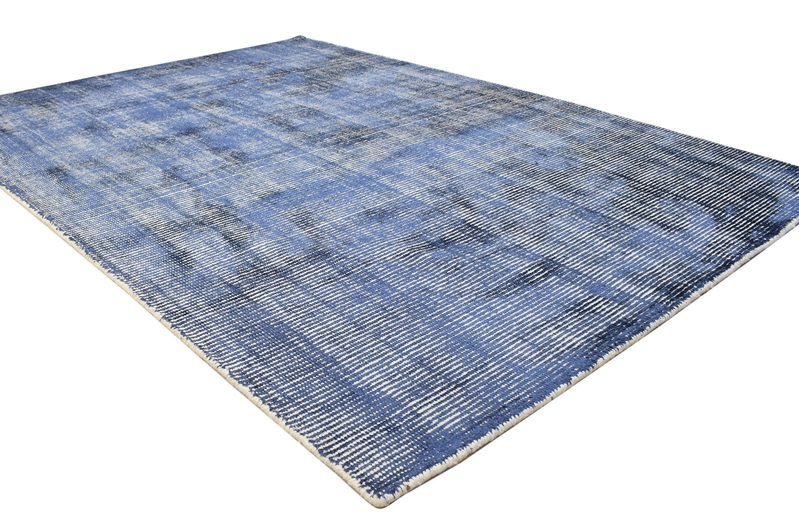 Handloom Blue Wool / Silk Rug 5X6 Modern Scandinavian Solid Room Size Carpet 