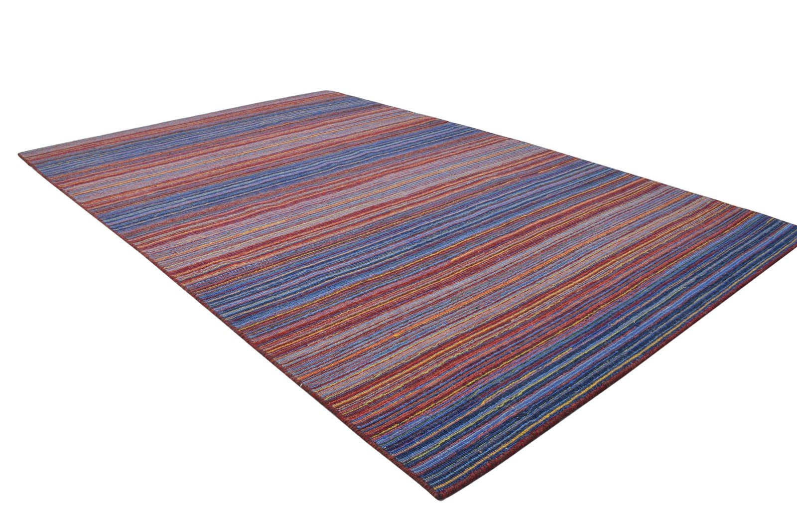 Multi Color Wool Rug 4X6 Modern Handloom Scandinavian Striped Room Size Carpet 