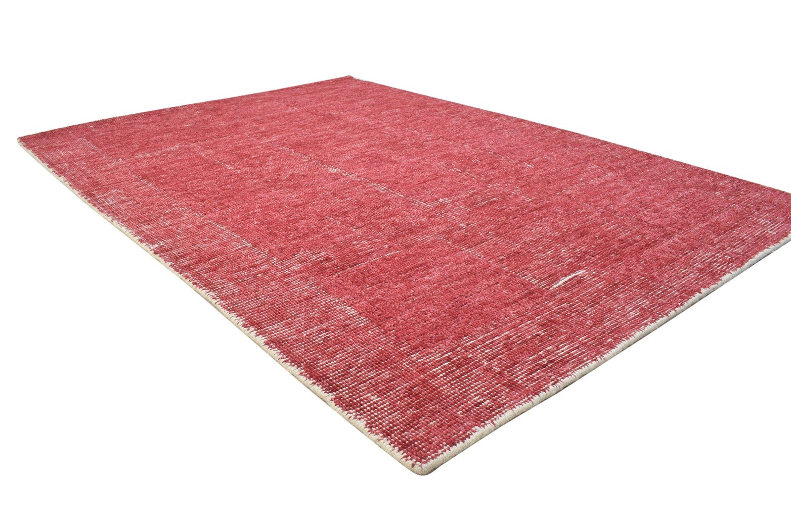 Handloom Red Wool Rug 5' X 6' Modern Scandinavian Geometric Room Size Carpet 