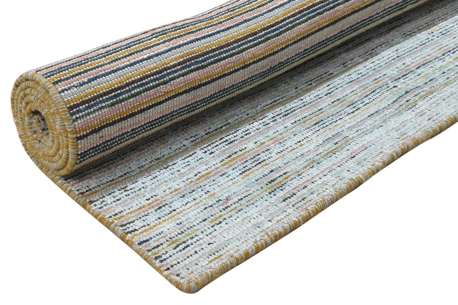 1X6 Rug Wool / Silk Silver Modern Handloom Scandinavian Striped Small Runner 