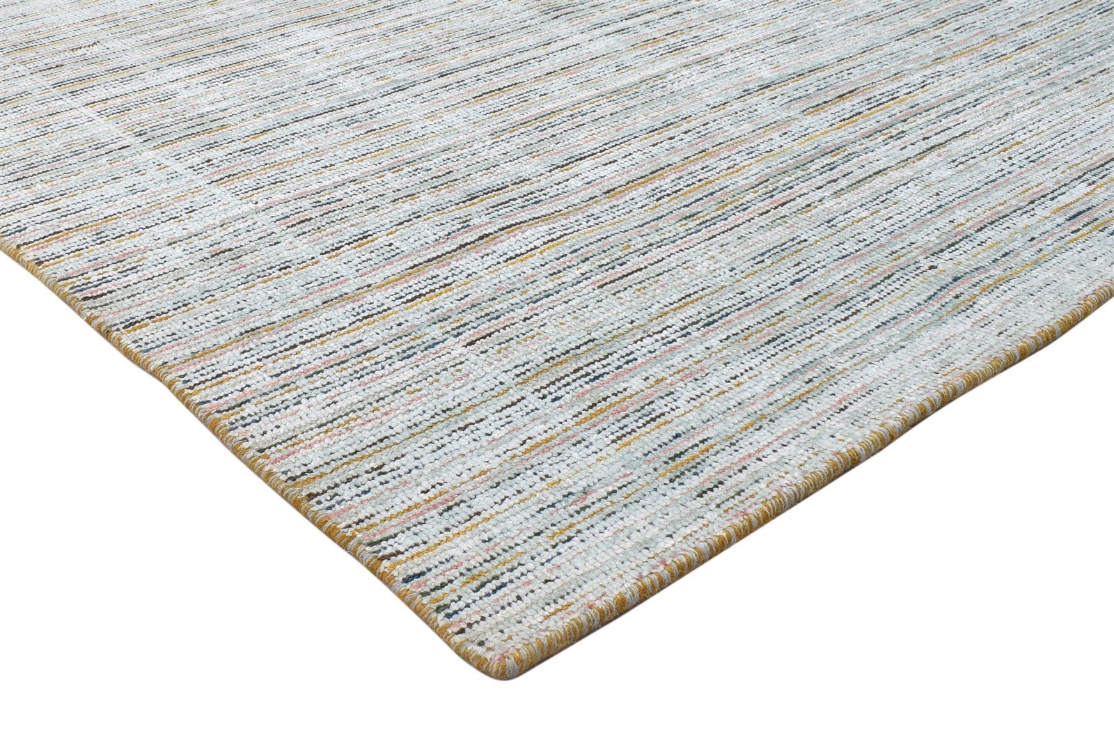 1X6 Rug Wool / Silk Silver Modern Handloom Scandinavian Striped Small Runner 