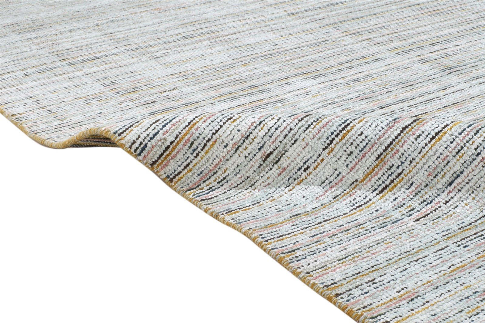 1X6 Rug Wool / Silk Silver Modern Handloom Scandinavian Striped Small Runner 