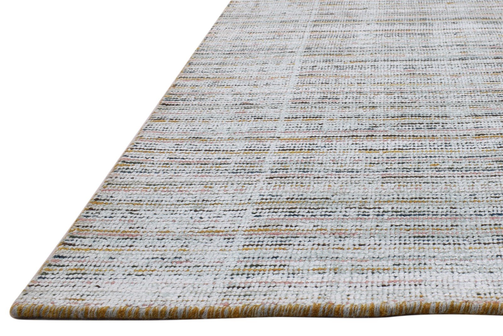 1X6 Rug Wool / Silk Silver Modern Handloom Scandinavian Striped Small Runner 