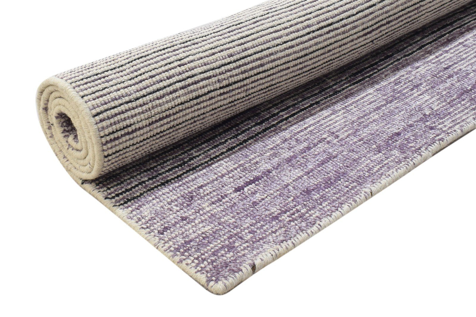 Handloom Purple Wool / Silk Rug 4X6 Modern Scandinavian Striped Room Size 