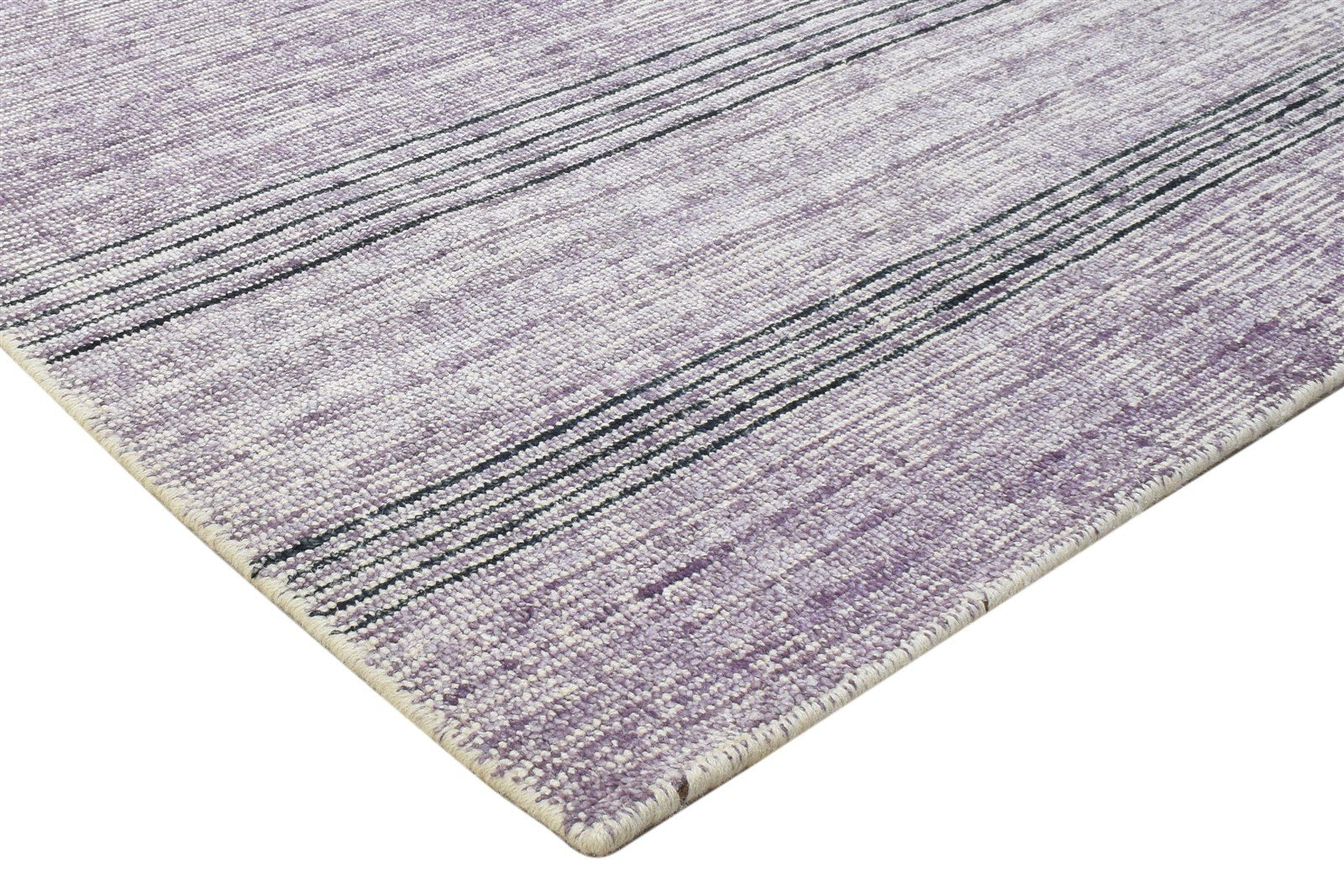 Handloom Purple Wool / Silk Rug 4X6 Modern Scandinavian Striped Room Size 