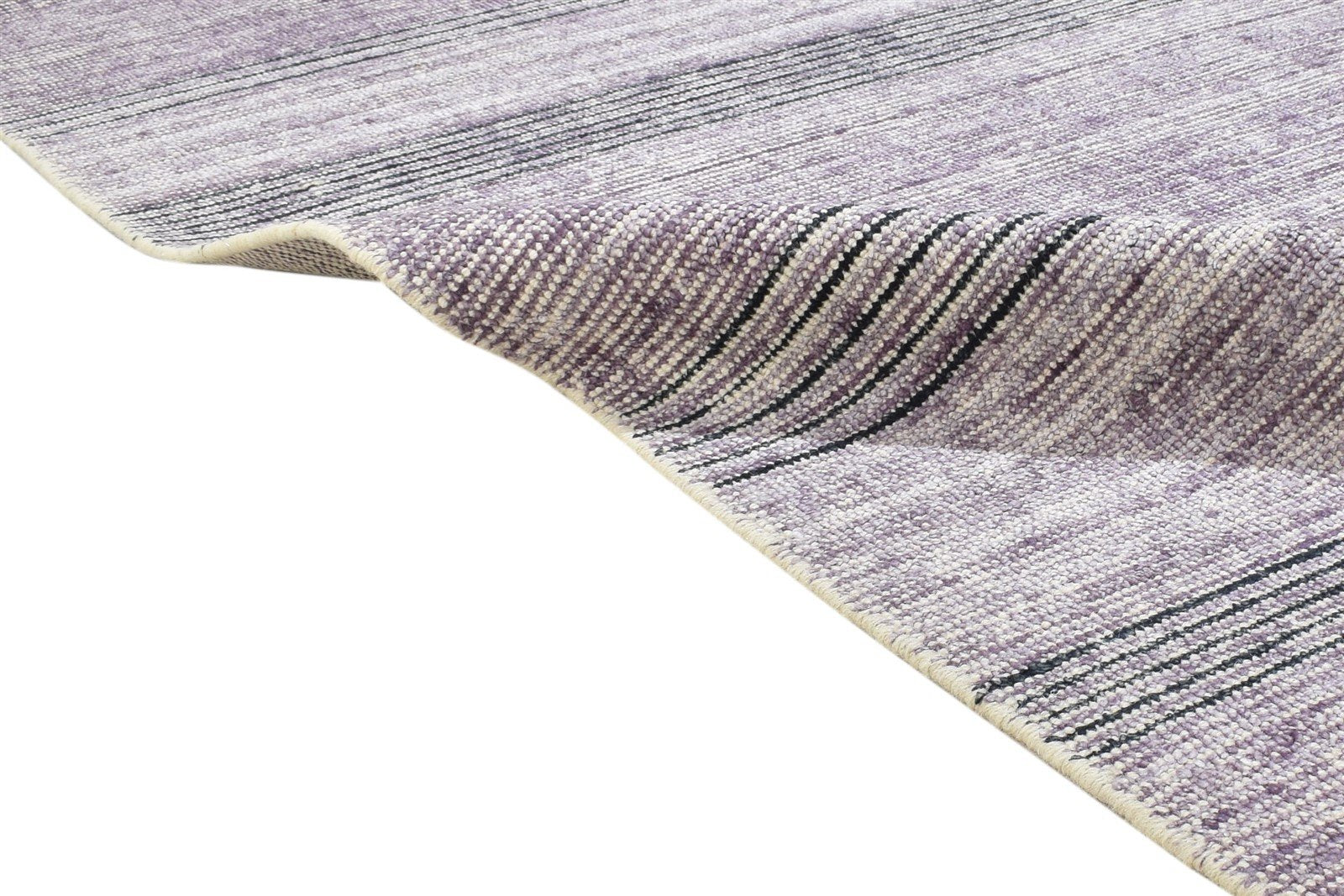 Handloom Purple Wool / Silk Rug 4X6 Modern Scandinavian Striped Room Size 