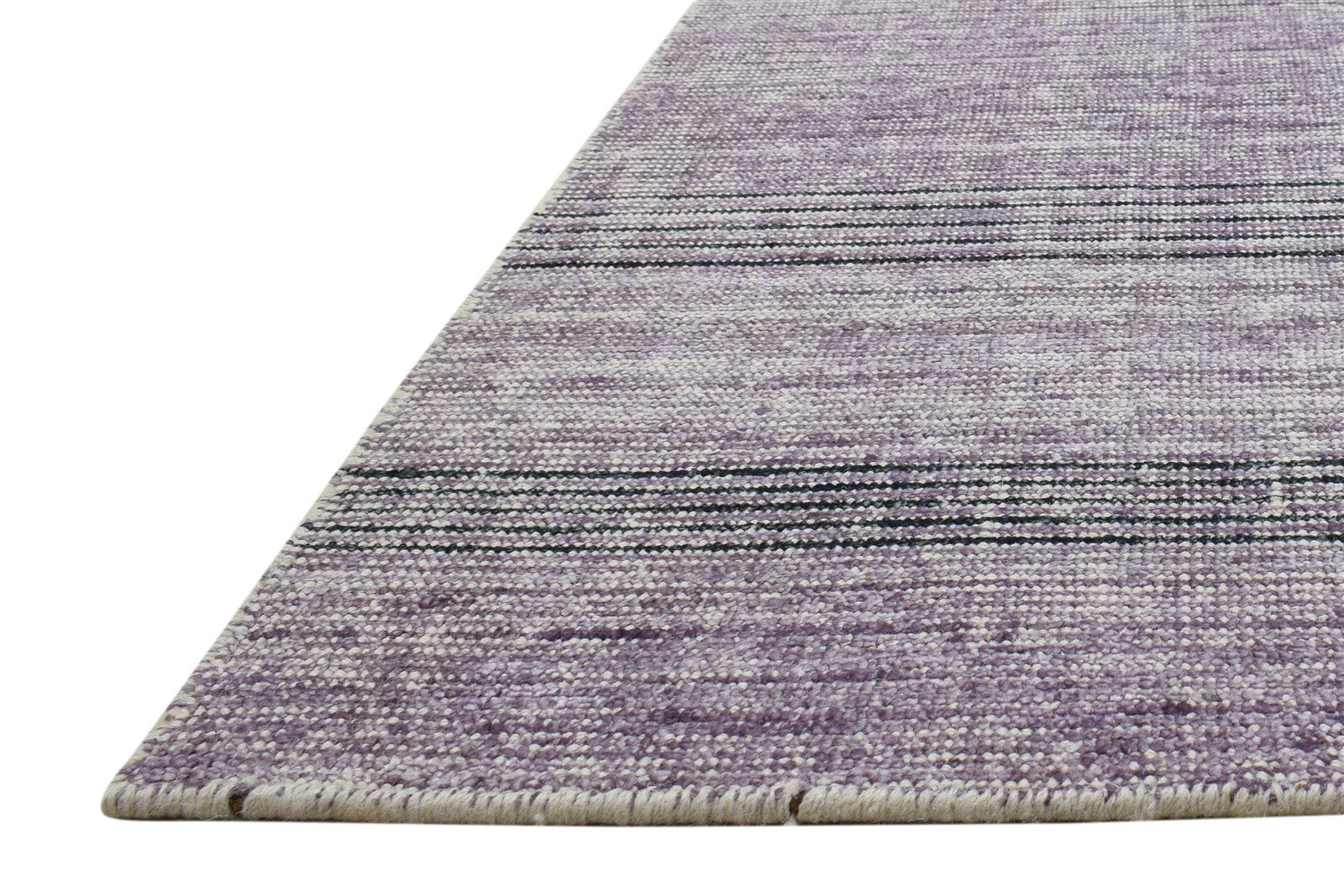 Handloom Purple Wool / Silk Rug 4X6 Modern Scandinavian Striped Room Size 