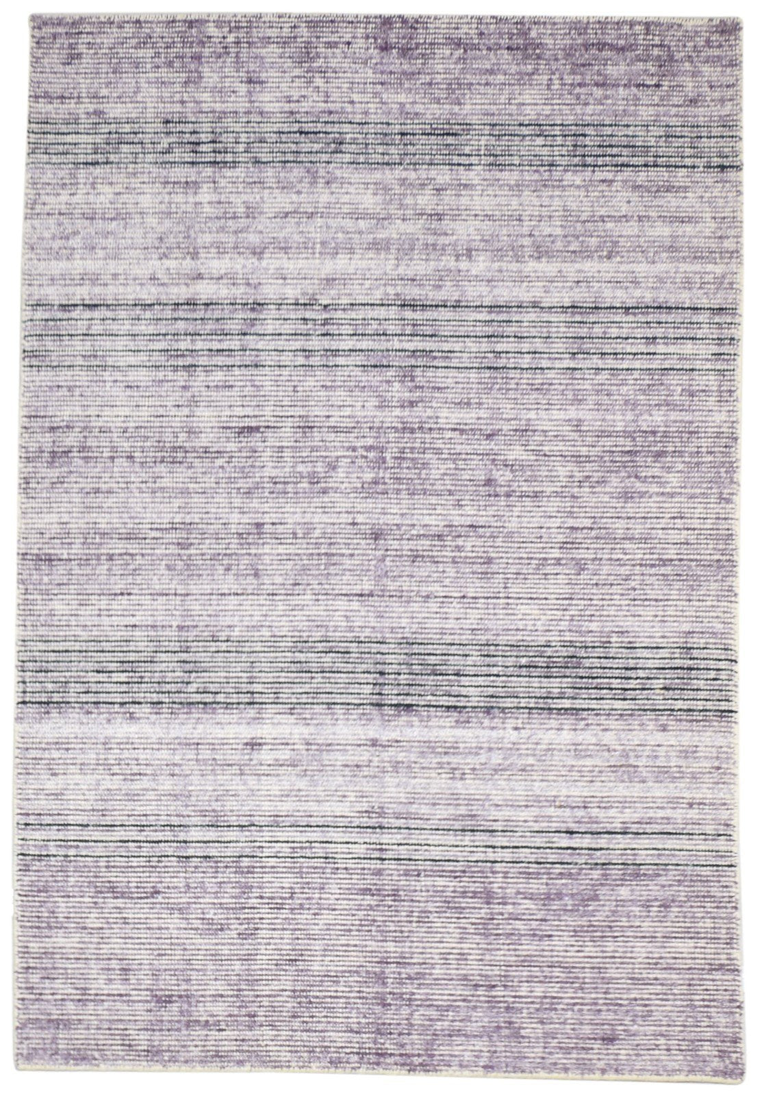 Handloom Purple Wool / Silk Rug 4X6 Modern Scandinavian Striped Room Size 