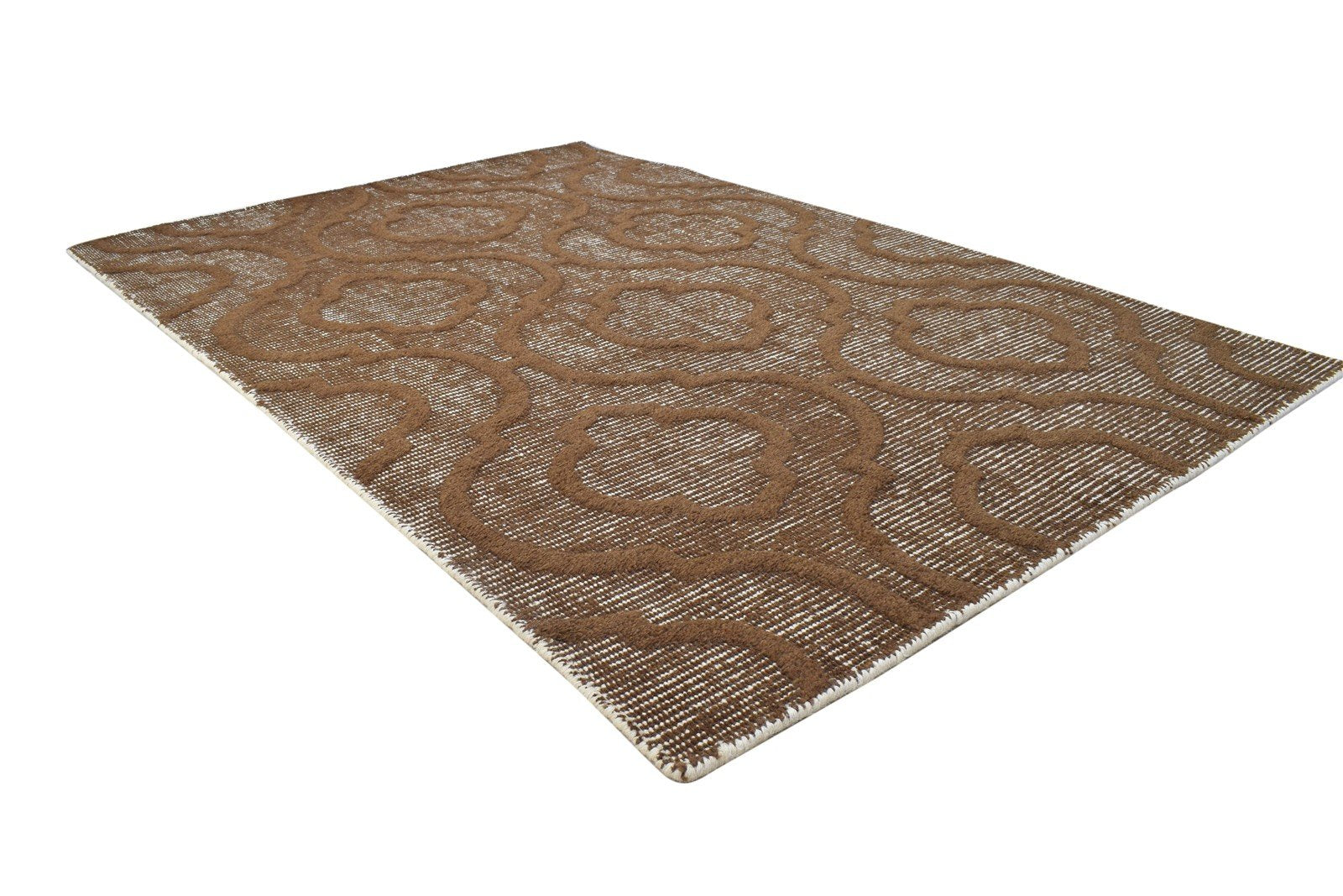 Brown Wool Rug 4' X 6' Modern Handloom Moroccan Trellis Room Size Carpet 