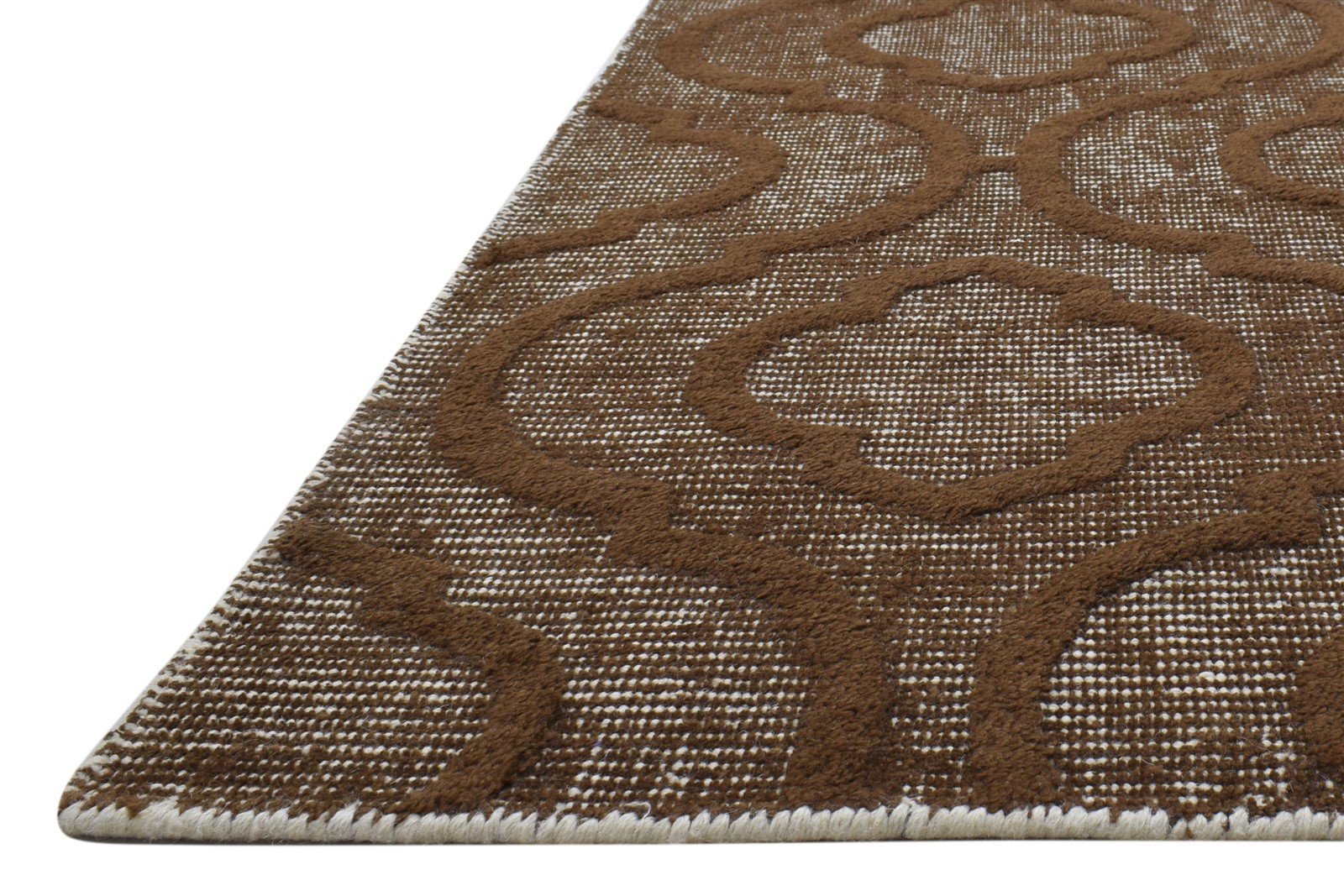 Brown Wool Rug 4' X 6' Modern Handloom Moroccan Trellis Room Size Carpet 