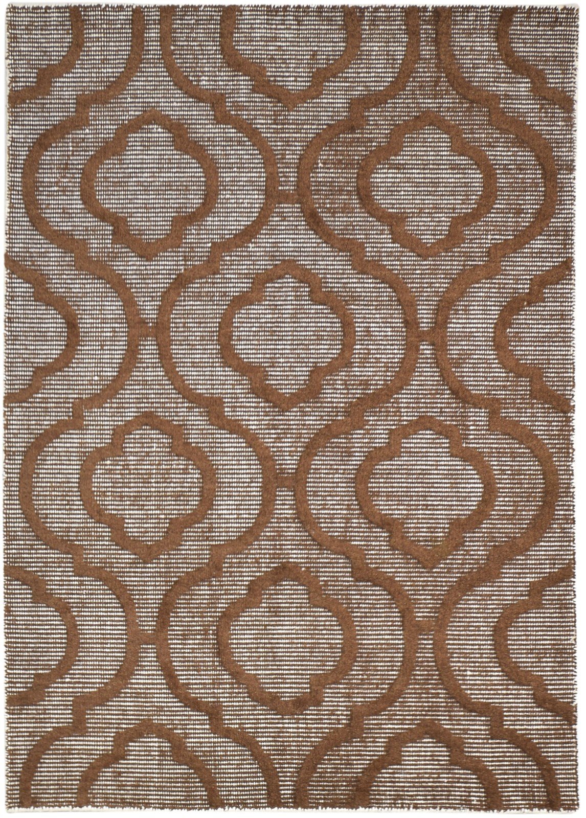 Brown Wool Rug 4' X 6' Modern Handloom Moroccan Trellis Room Size Carpet 