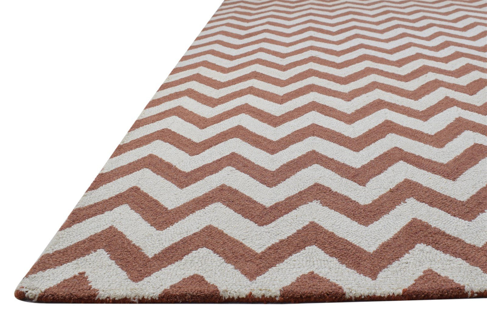 5' X 8' Rug Wool Rust Modern Hand Tufted Scandinavian Chevron Room Size Carpet 