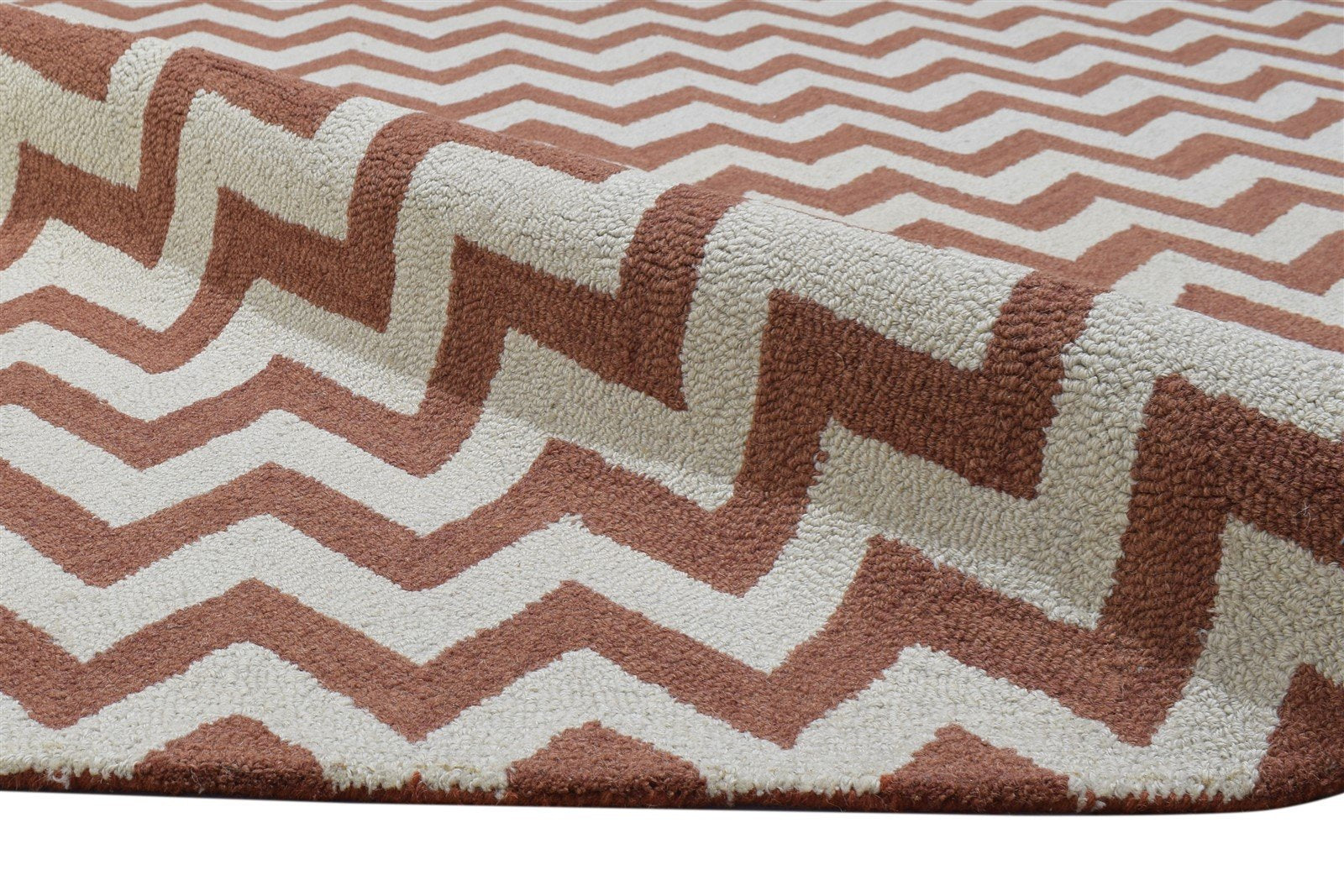 5' X 8' Rug Wool Rust Modern Hand Tufted Scandinavian Chevron Room Size Carpet 