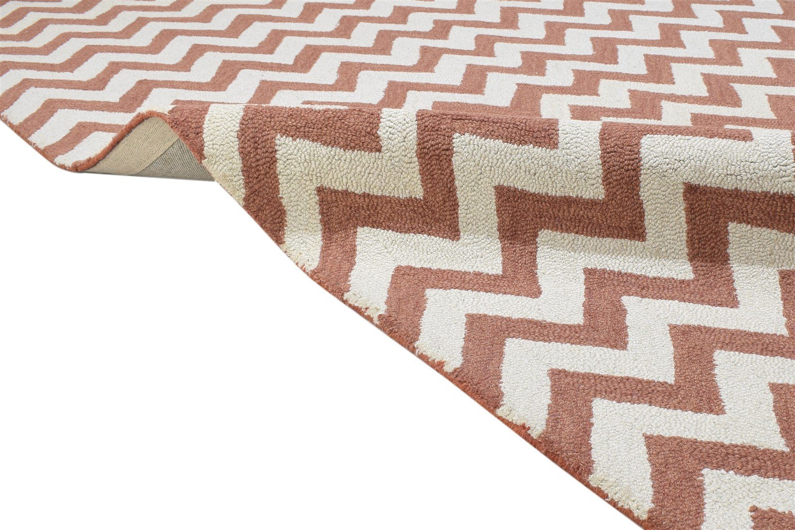 5' X 8' Rug Wool Rust Modern Hand Tufted Scandinavian Chevron Room Size Carpet 