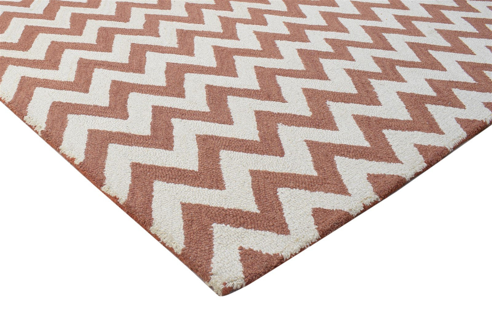 5' X 8' Rug Wool Rust Modern Hand Tufted Scandinavian Chevron Room Size Carpet 