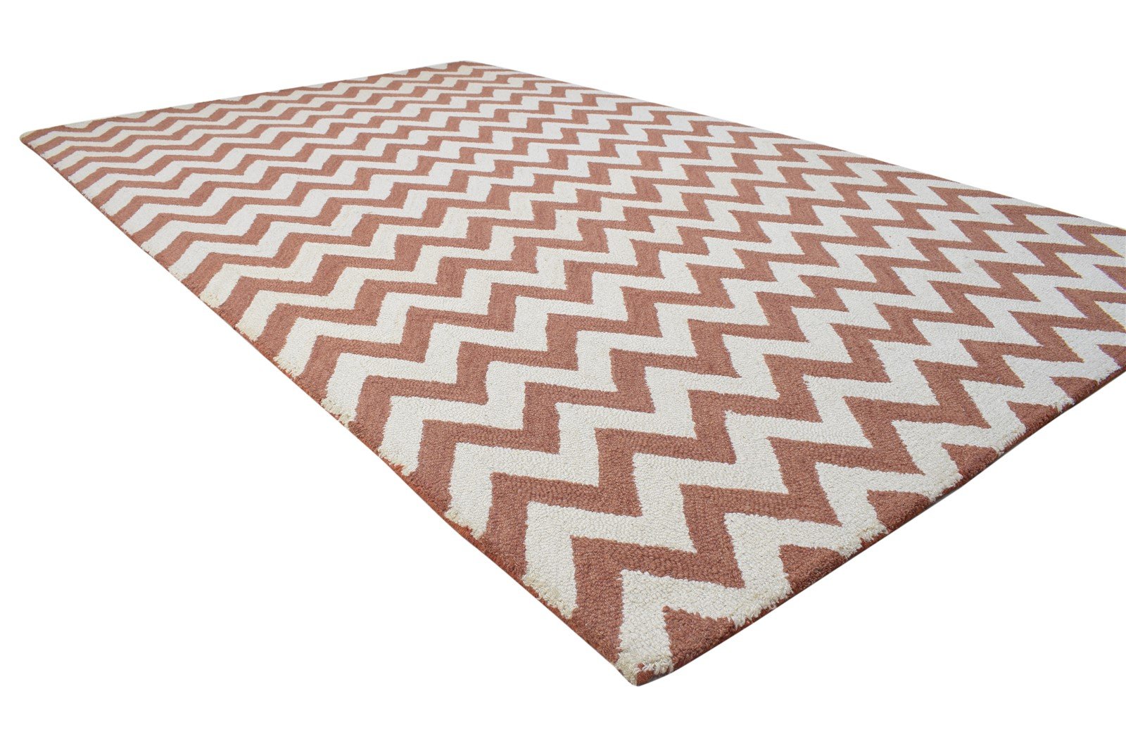 5' X 8' Rug Wool Rust Modern Hand Tufted Scandinavian Chevron Room Size Carpet 