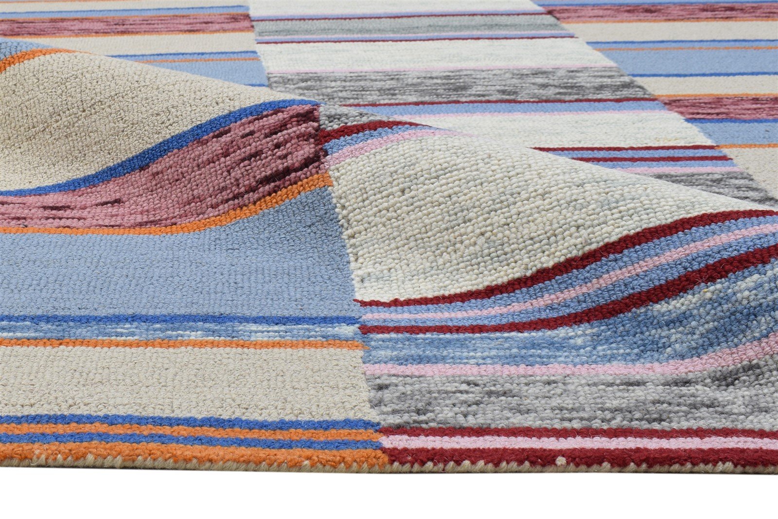 Hand Tufted Blue Wool Rug 5' X 8' Modern Scandinavian Striped Room Size Carpet 