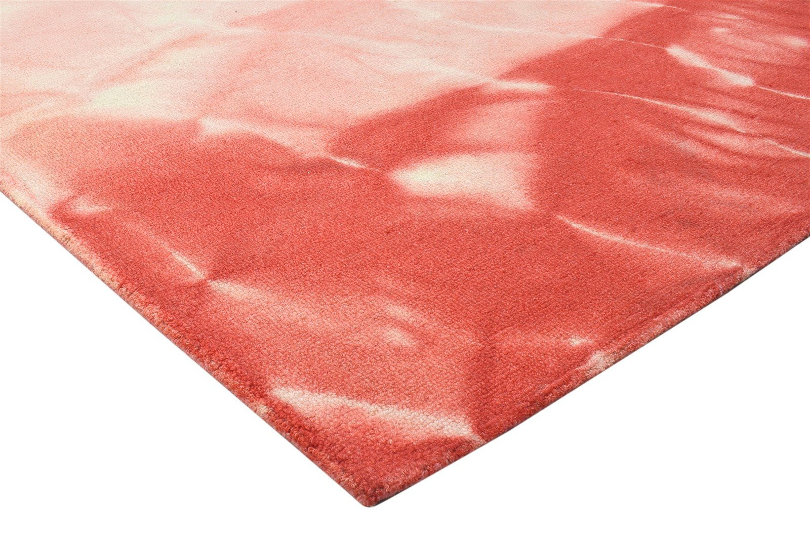 Red Wool Rug 5' X 8' Modern Hand Tufted Shibori Tie Dye Room Size Carpet 