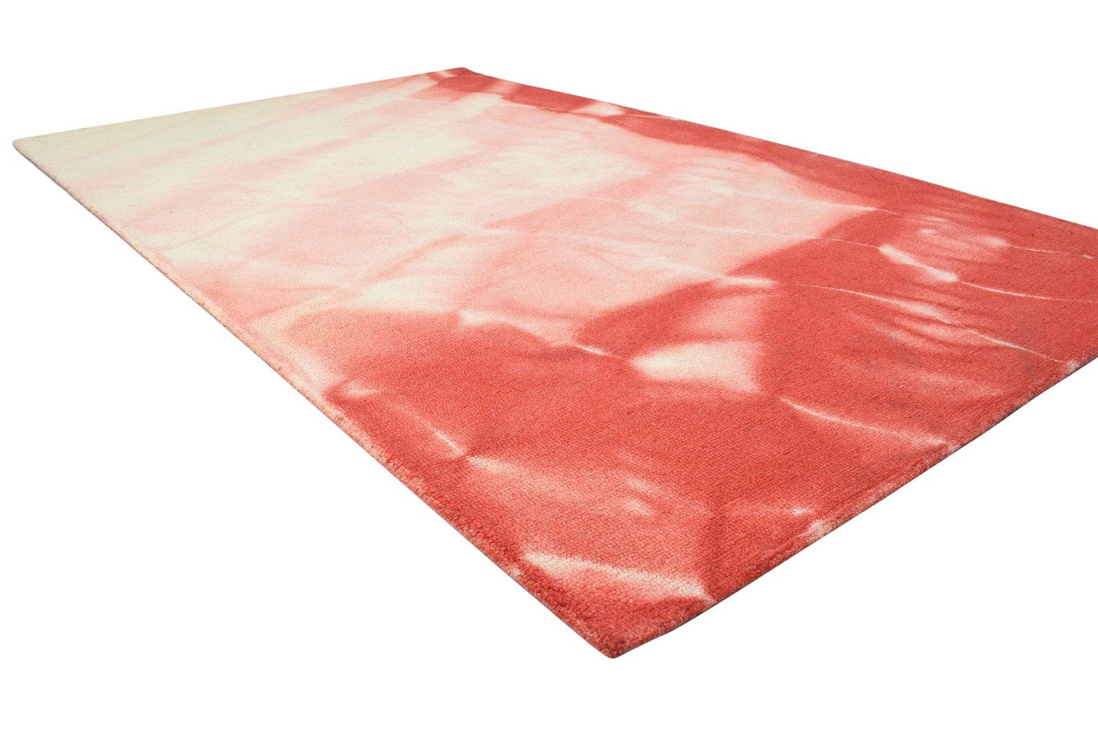 Red Wool Rug 5' X 8' Modern Hand Tufted Shibori Tie Dye Room Size Carpet 