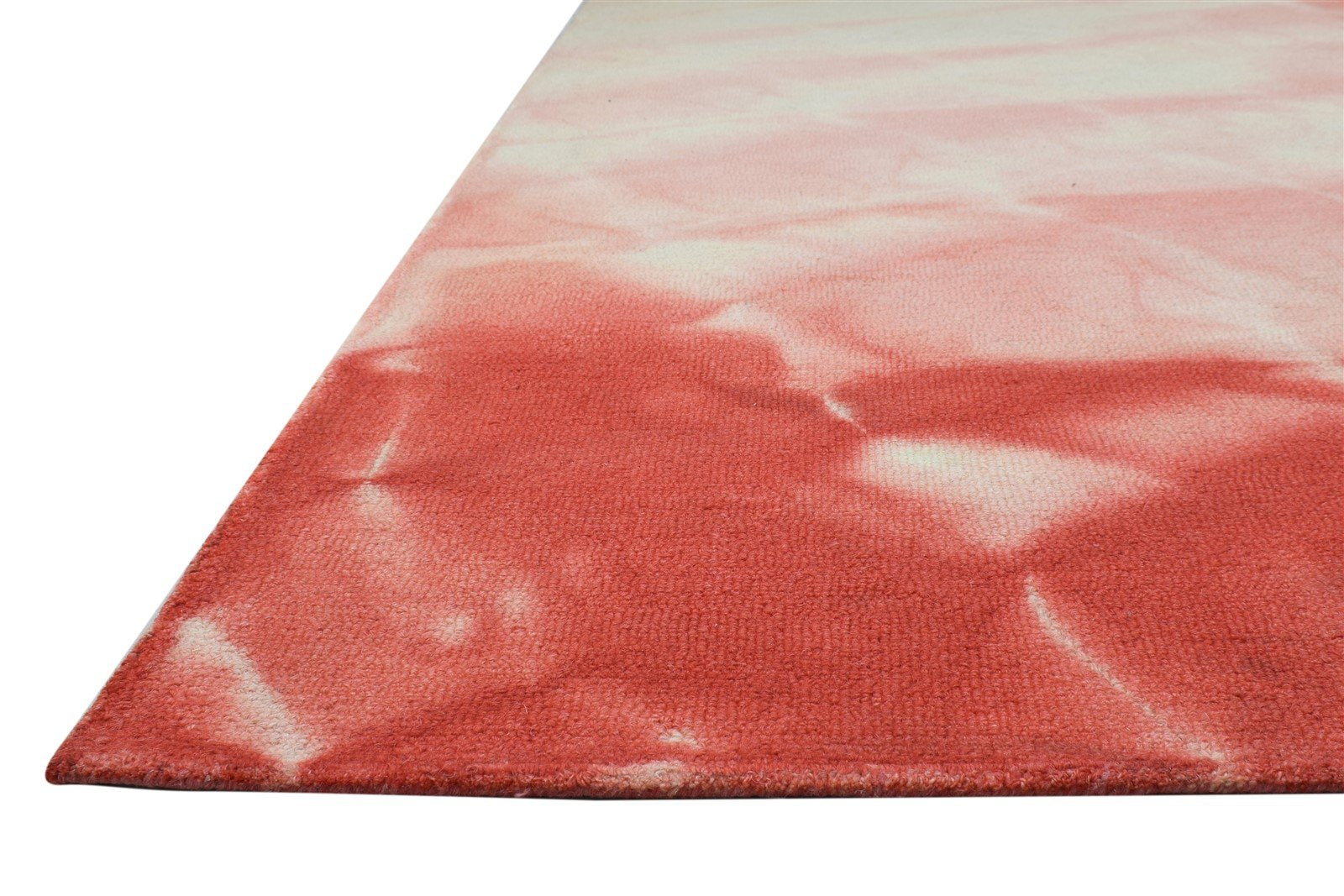 Red Wool Rug 5' X 8' Modern Hand Tufted Shibori Tie Dye Room Size Carpet 