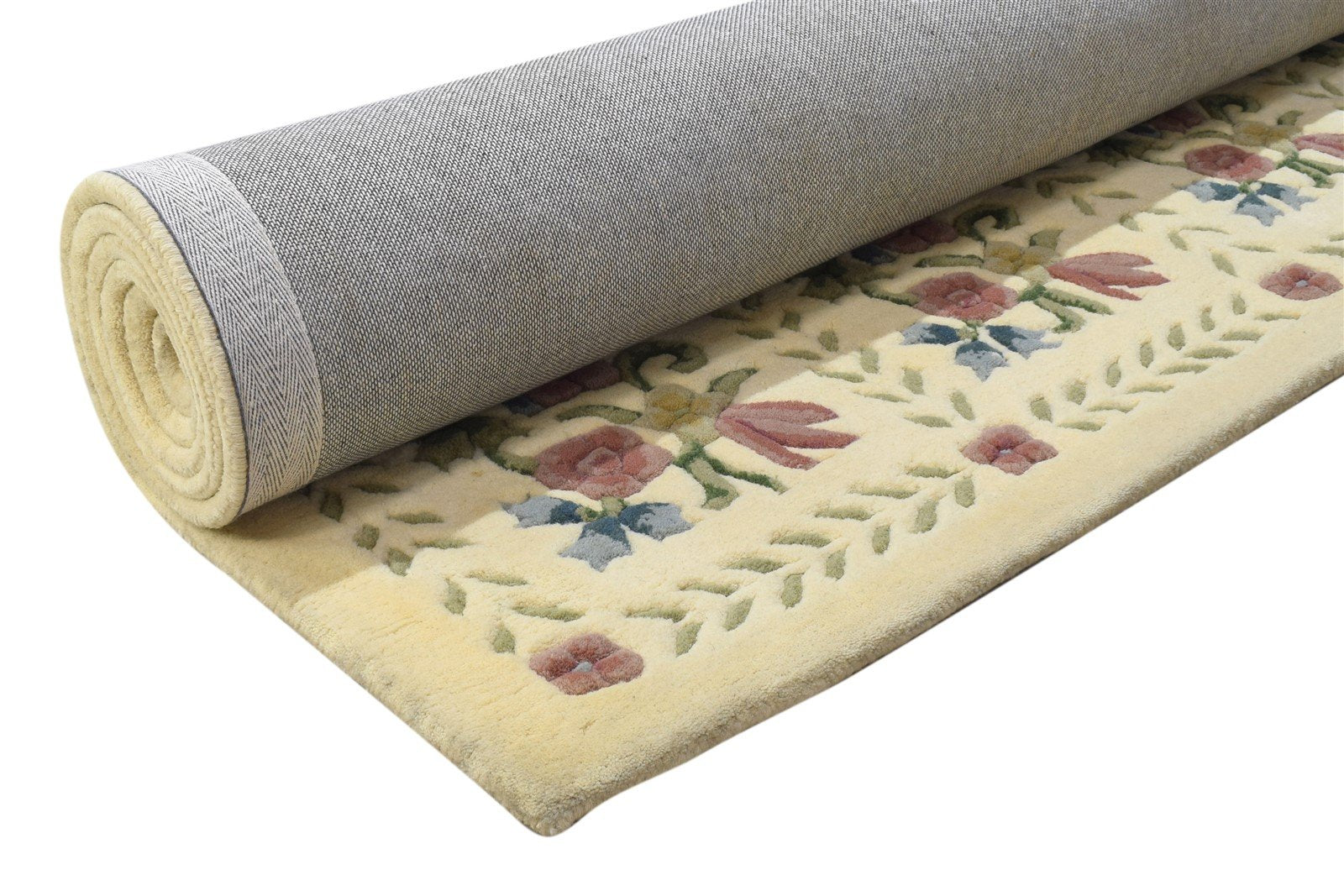 Cream Wool Rug 6' X 9' Modern Hand Tufted French Floral Room Size Carpet 