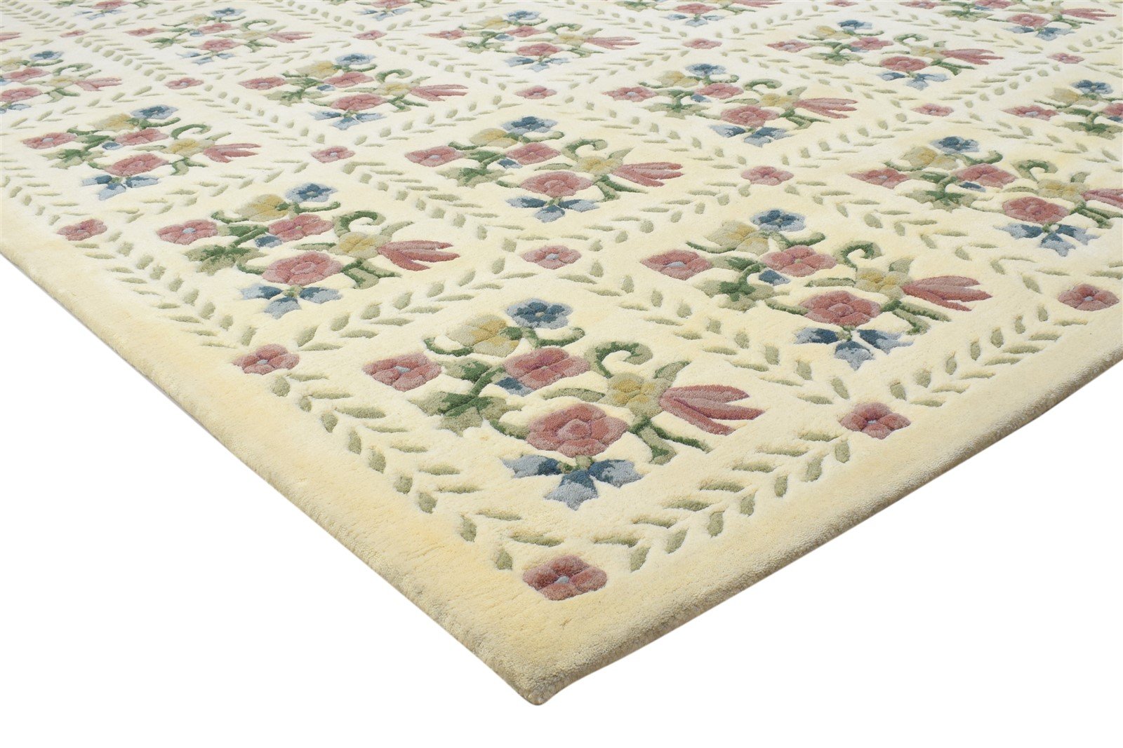 Cream Wool Rug 6' X 9' Modern Hand Tufted French Floral Room Size Carpet 