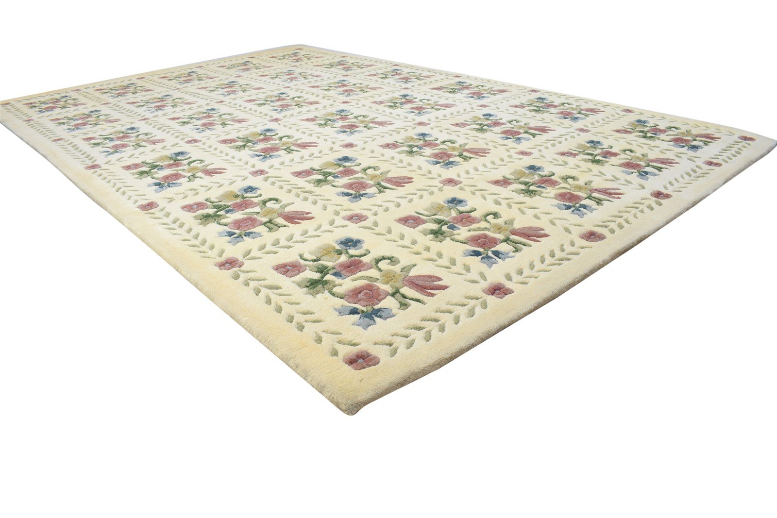 Cream Wool Rug 6' X 9' Modern Hand Tufted French Floral Room Size Carpet 